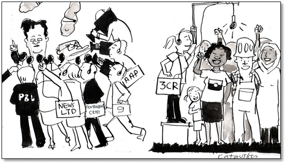 Community run media would be a move away from a Capitalist style Media towards a more pluralist style of media. Possibly leading to a style of "commonsense" that would seem more like "good sense"(Gramsci, 2014).   Mediahttp://www.aph.gov.au/
